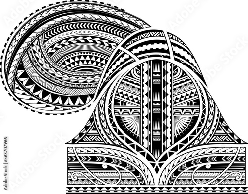Polynesian ornamental tattoo design. Good for sleeve area and chest photo