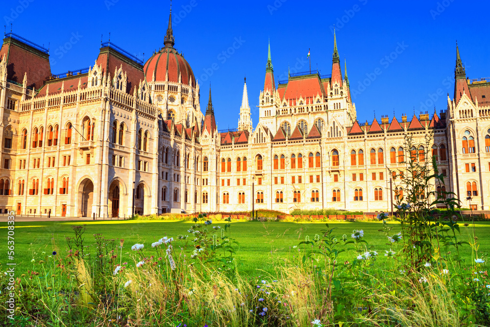 City landscape - view of the Hungarian Parliament Building in the historical center of Budapest, in Hungary