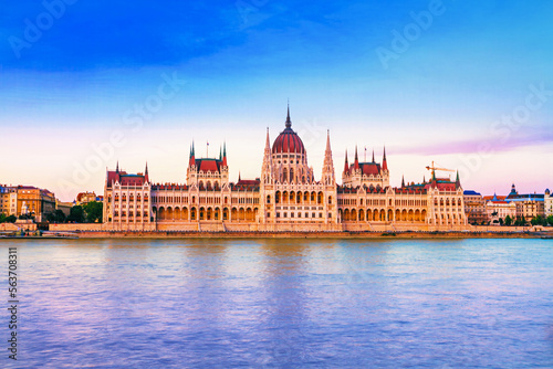 City landscape - view of the Hungarian Parliament Building in the historical center of Budapest on the bank of the Danube river, in Hungary