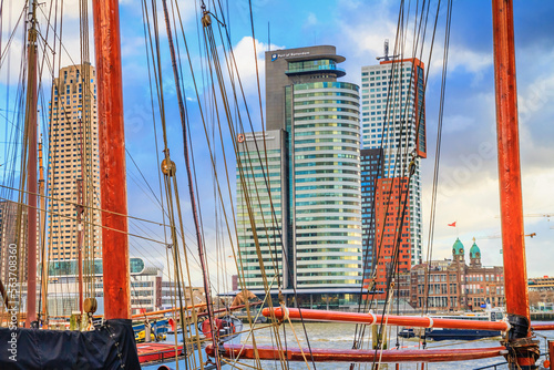Fototapeta Cityscape of Rotterdam - view of the Tower blocks in the Kop van Zuid neighbourh