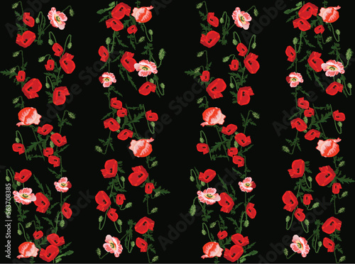 background with poppy flowers on black