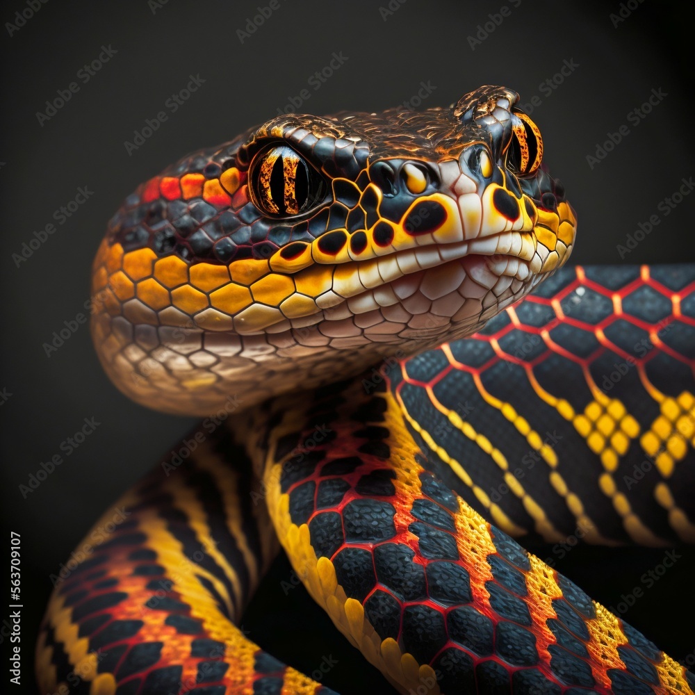 Fototapeta premium Snake closeup with beautiful eyes. Generative AI