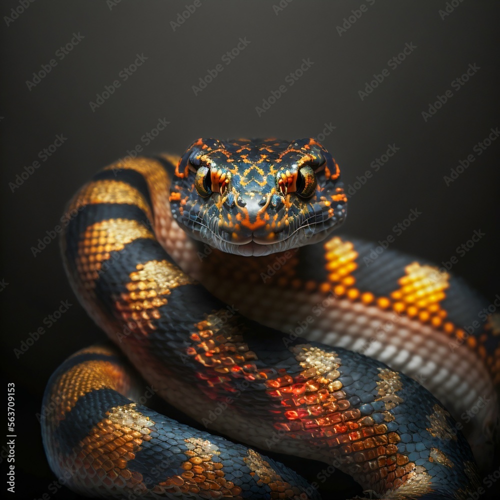 Fototapeta premium Snake closeup with beautiful eyes. Generative AI