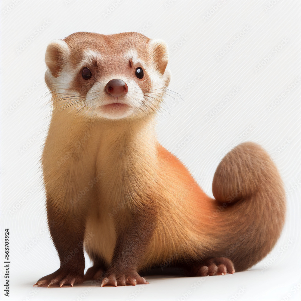 Cinnamon Ferret full body image with white background ultra realistic