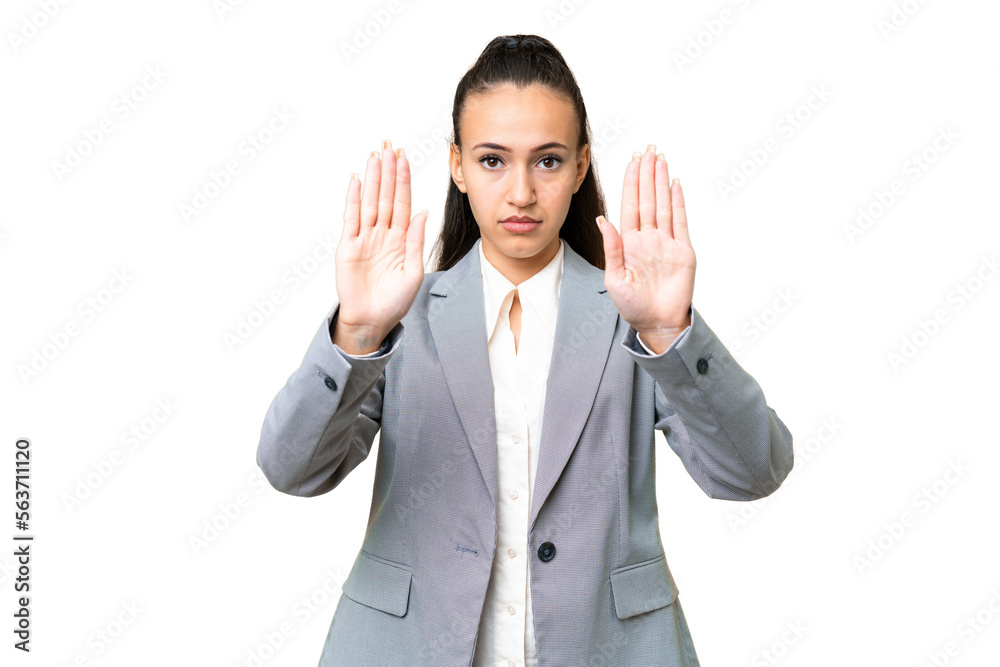 Young Arabian woman over isolated chroma key background making stop gesture and disappointed Young Arabian woman over isolated chroma key background making stop gesture and disappointed