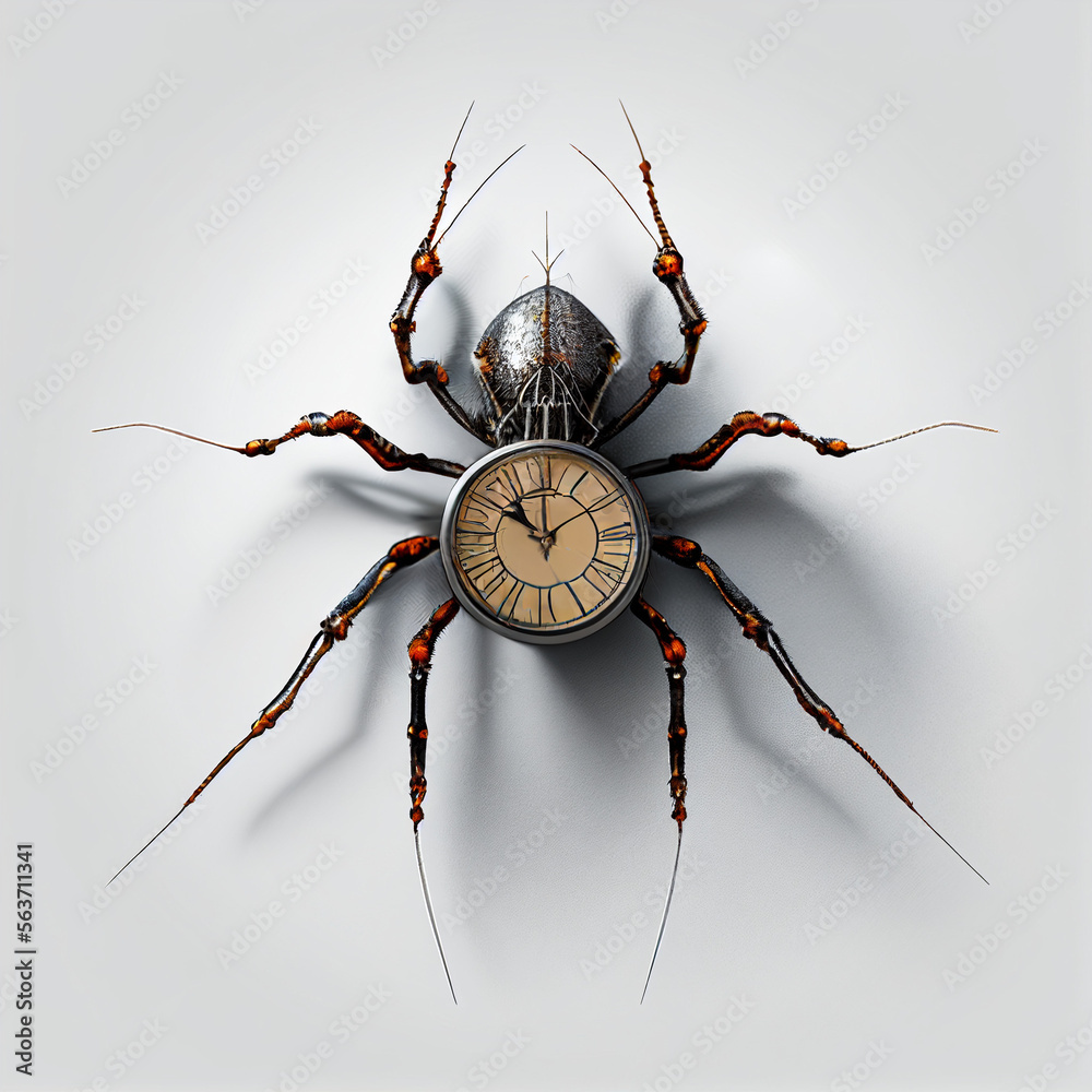 Clock Spider full body image with white background ultra realistic