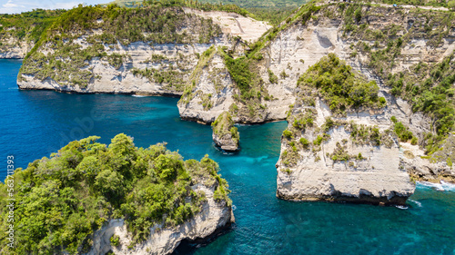 Aerial view to rocky coast near Diamond beach. Nusa Penida, Bali, Indonesia