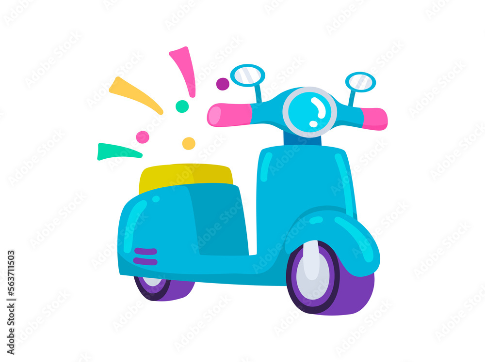 Cartoon Moped Back Rack Cute blue vintage moped. Transport and transportation. Illustration in ...