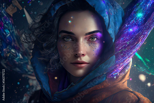 Interstellar Powerful Witch. Generative AI, non-existent person.