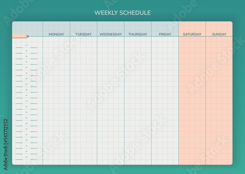 Weekly classes schedule or planner template in a minimalistic flat style and pastel colors. Week starts with Monday. Vector illustration.