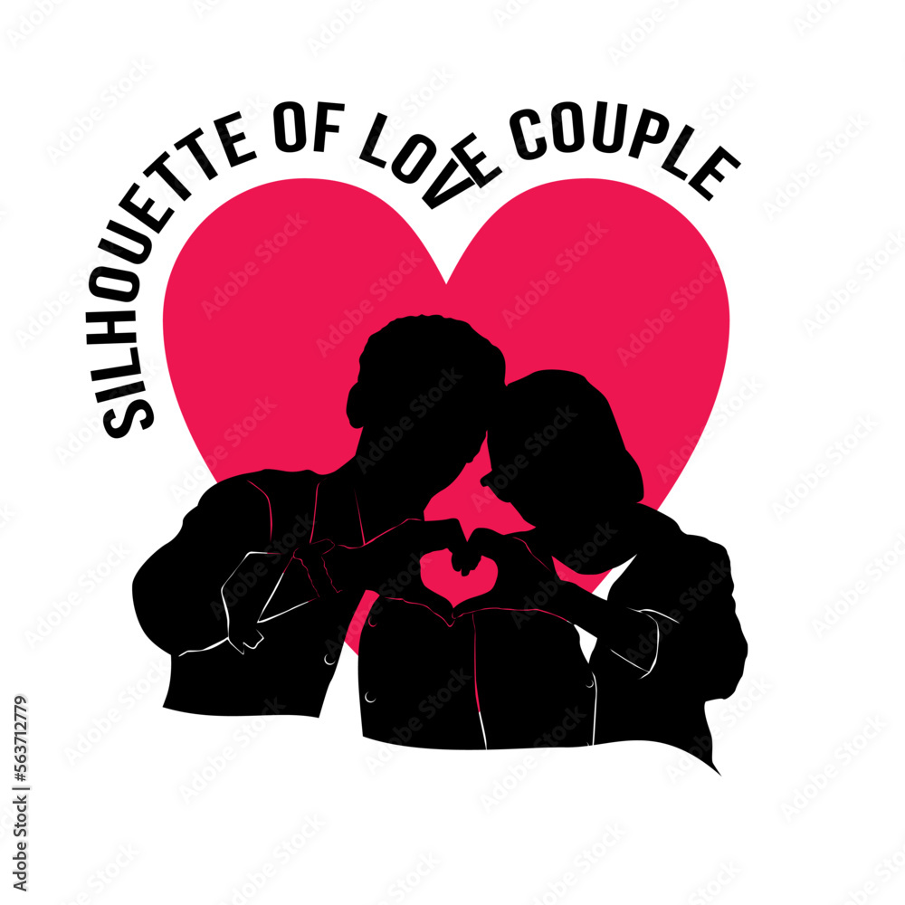 love couple silhouette, isolated pink love shape. Couple in love