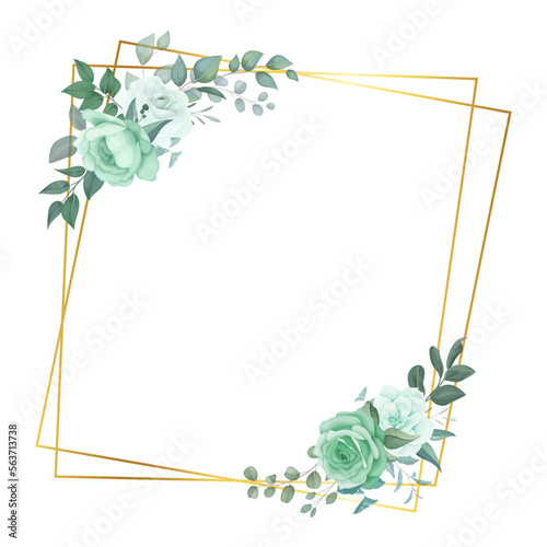Golden Frames With Green Flowers White Background