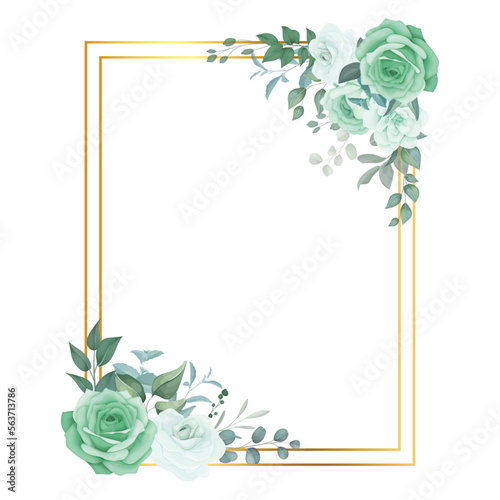 Golden Frames With Green Flowers White Background