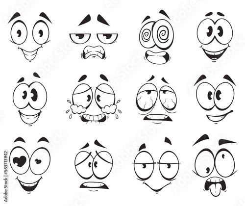 Cartoon face with eye and mouth expression. Different emotions isolated set. Vector design graphic illustration

