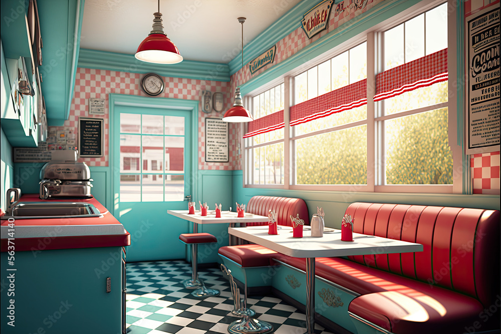 3D illustration of a 1950s vintage American diner interior , ai ...