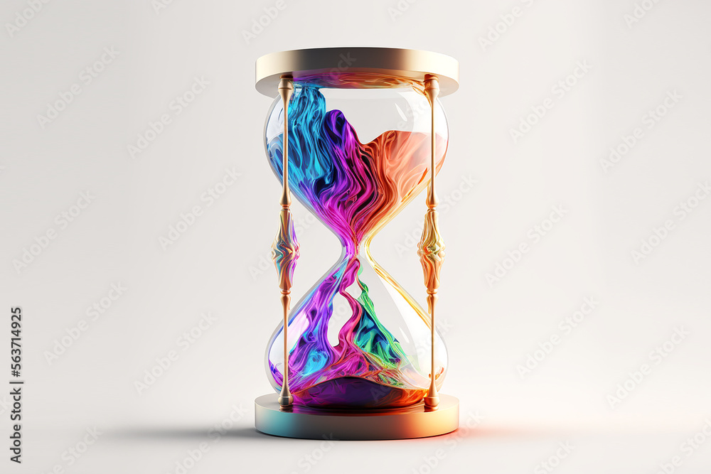Fantasy futuristic colorful time hourglass on white background ...