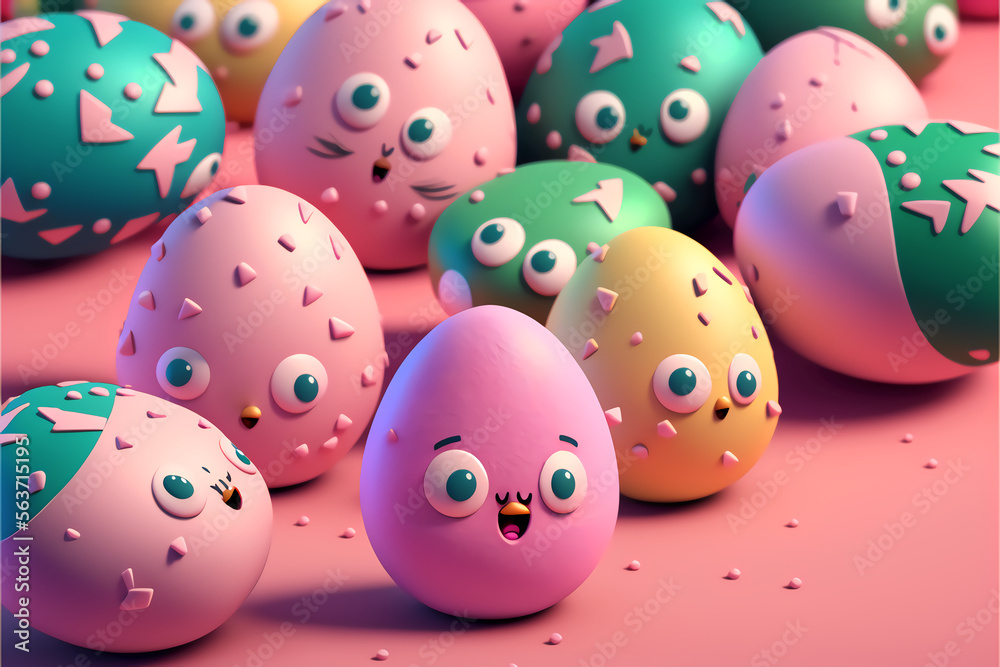 Generative colored eggs with different faces to celebrate holy week