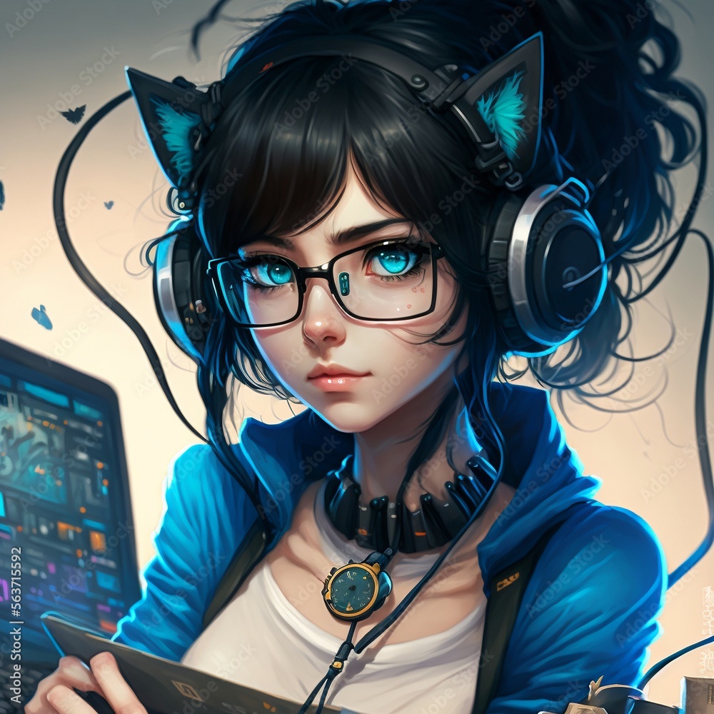 Cute Anime Girl Playing Games Headset Stock Illustration 2301976059 |  Shutterstock