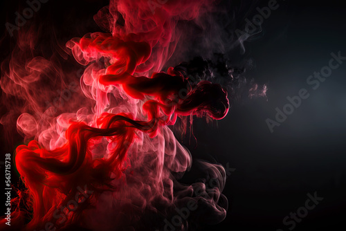 close-up of red smoke on a black background, ai generated