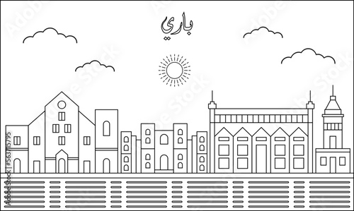 Bari skyline with line art style vector illustration. Modern city design vector. Arabic translate : Bari