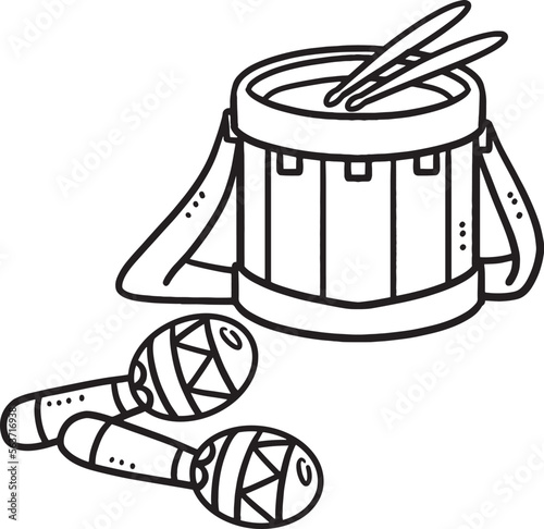Drum and Maracas Isolated Coloring Page for Kids