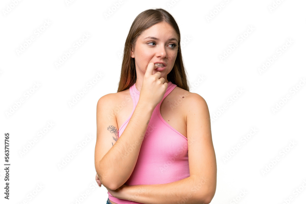 Young beautiful blonde woman over isolated background nervous and scared Young beautiful blonde woman over isolated background nervous and scared
