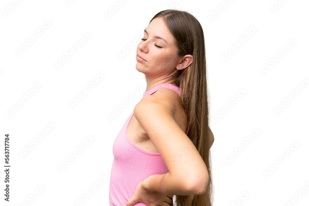 Young beautiful blonde woman over isolated background suffering from backache for having made an effort Young beautiful blonde woman over isolated background suffering from backache for having made an effort