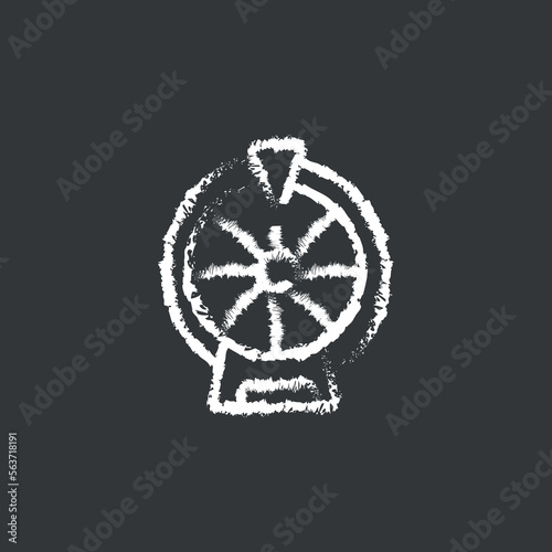 Wheel of Fortune linear chalk icon. Hand drawing effect. Vector isolated black illustration