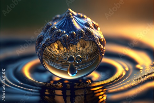 a water droplet with a drop of water in it's center and a yellow background b...