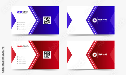 Blue red 3D modern creative business card, horizontal simple clean template vector design template with triangles.