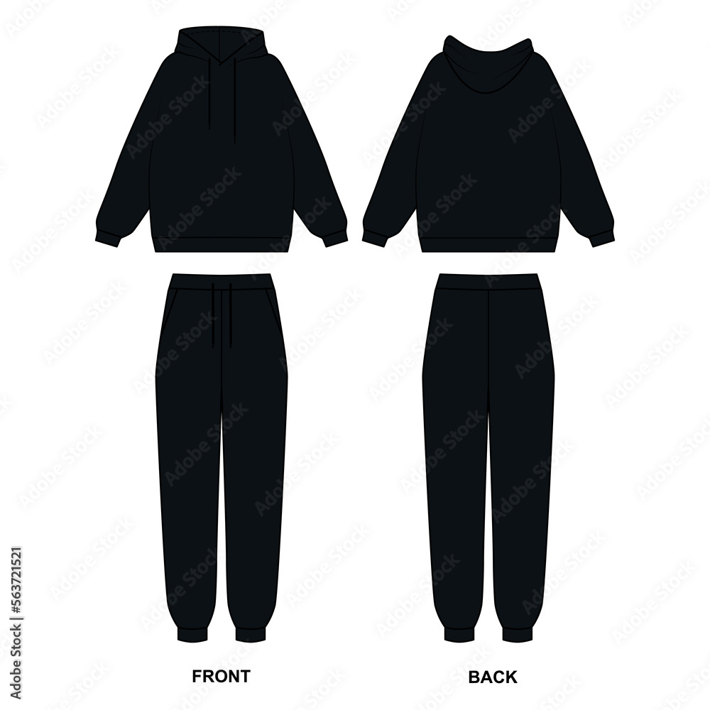Vector drawing of a fashionable tracksuit in black. Vector sketch of ...