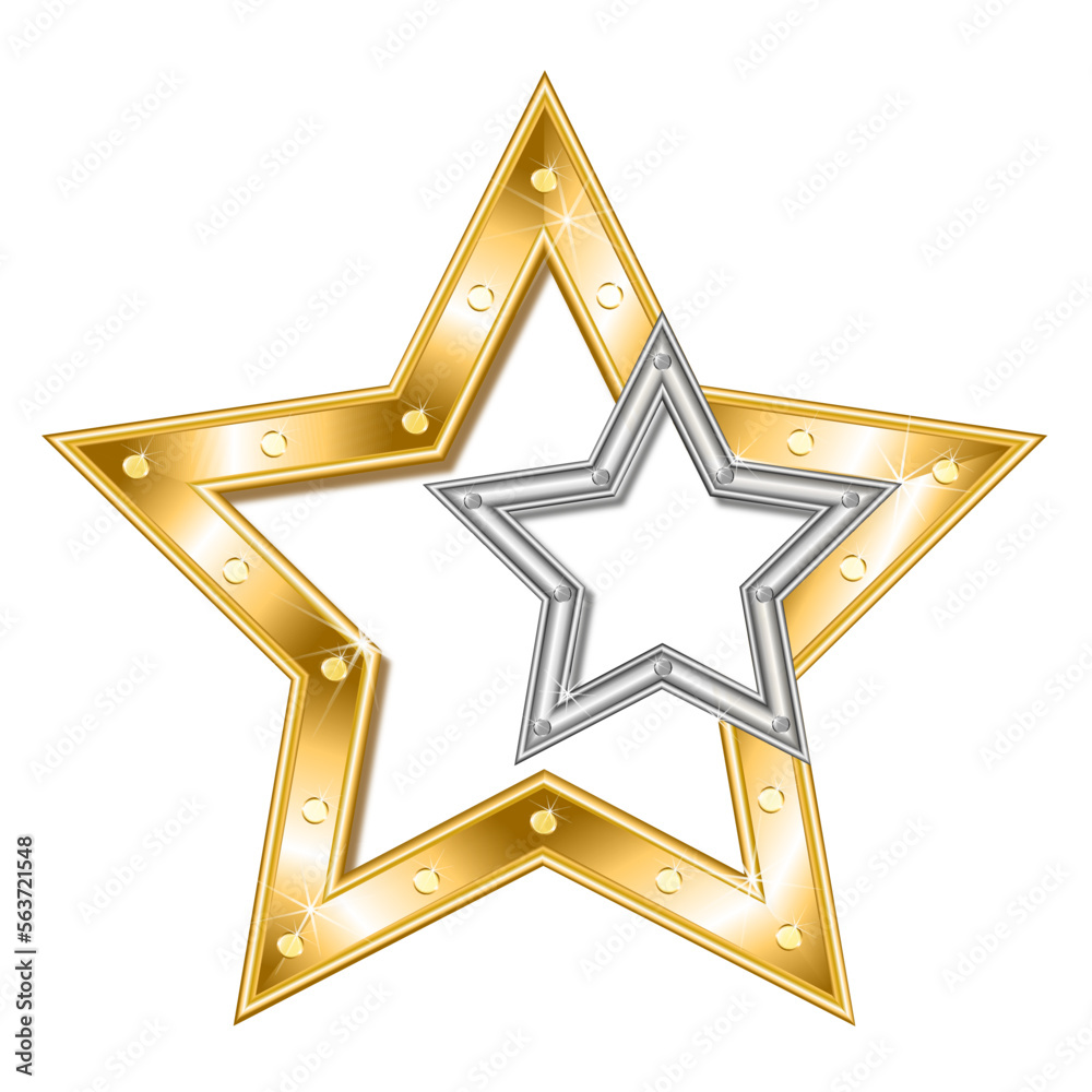 Silver star in gold on a white background Silver star in gold on a white background