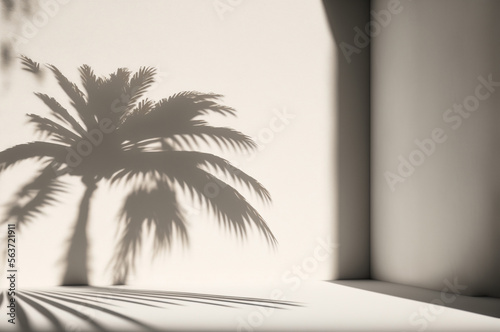 Palm Tree Frond Leaf Shadow Casting on a Grey Tropical Concrete Wall