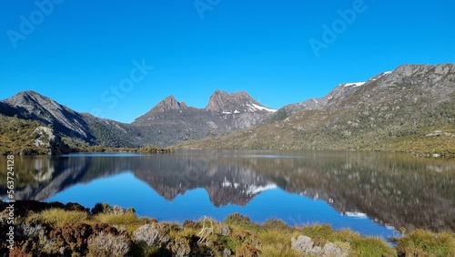 Reflection of the Cradle Mountain peaks in the lake.