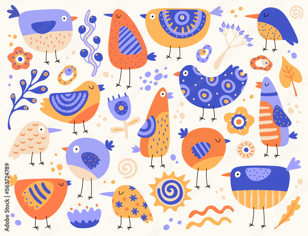 Naklejka premium Hand drawn abstract birds