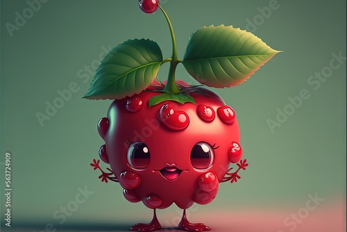  a red apple with a green leaf on top of it's head and eyes, with a green leaf on top of it, and a green background, with a red, with a green,. Generative AI