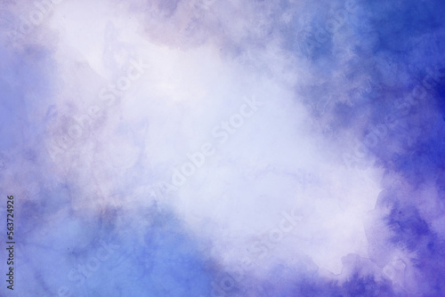 Purple blue and white background  watercolor sky or heaven concept  pastel Easter design  puffy clouds or storm border in watercolor texture 