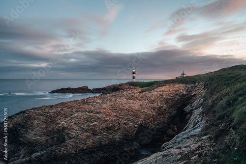 Isla Plancha Lighthouse in Asturias Spain at Sunrise