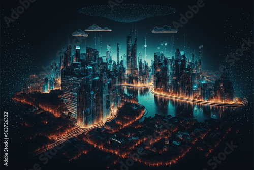 Futuristic abstract city a hub of technology and progress. Metaverse cyber concept idea. Innovation and advancement. Ai generated