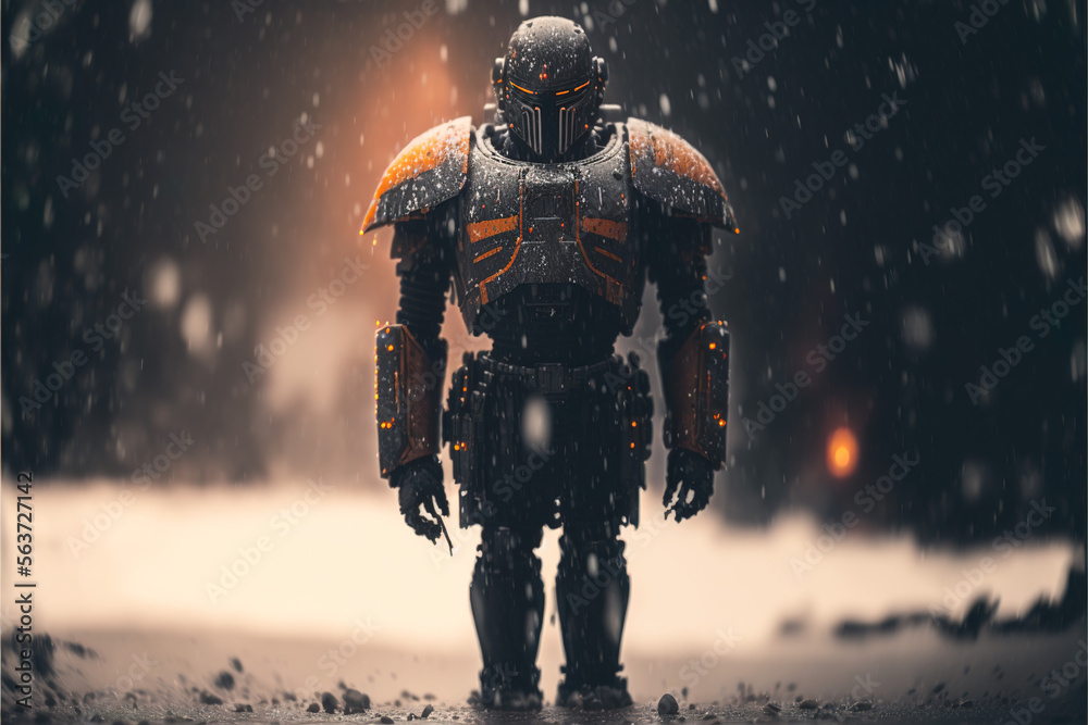 Fototapeta premium robot walking in the rain