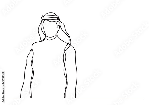 continuous line drawing vector illustration with FULLY EDITABLE STROKE of  arab sheikh in keffiyeh photo