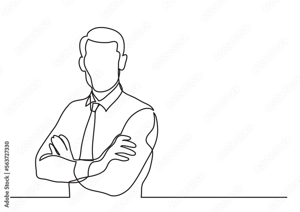 continuous line drawing vector illustration with FULLY EDITABLE STROKE of  confident businessman