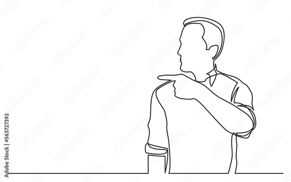 continuous line drawing vector illustration with FULLY EDITABLE STROKE of  man showing with his finger