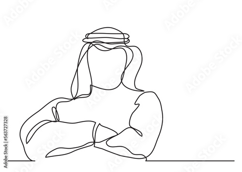 continuous line drawing vector illustration with FULLY EDITABLE STROKE of  confident arab businessman in keffiyeh