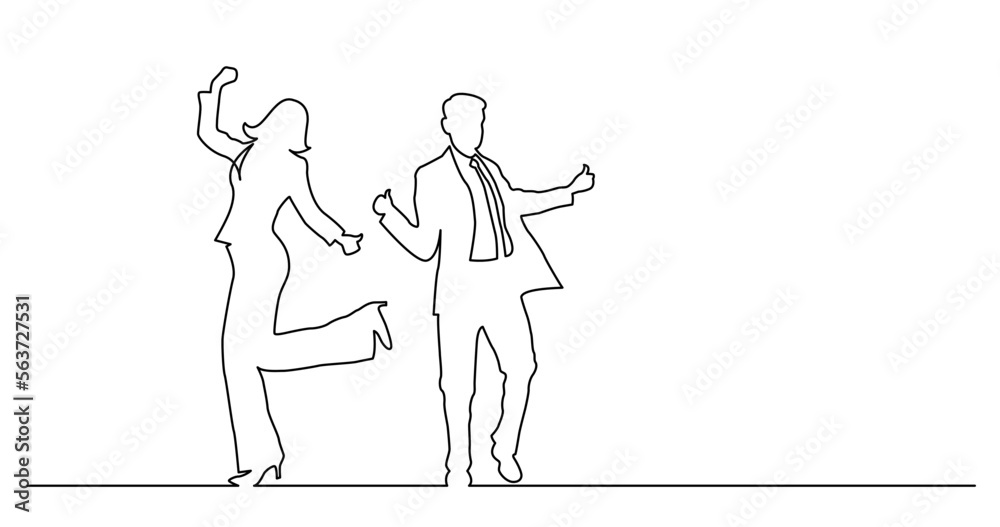 continuous line drawing vector illustration with FULLY EDITABLE STROKE of of two happy successful business people continuous line drawing vector illustration with FULLY EDITABLE STROKE of of two happy successful business people