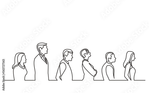 continuous line drawing vector illustration with FULLY EDITABLE STROKE of  people standing in line