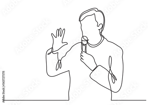 continuous line drawing vector illustration with FULLY EDITABLE STROKE of  presenter speaking 2