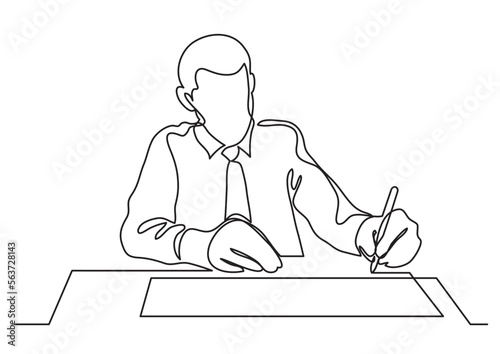 continuous line drawing vector illustration with FULLY EDITABLE STROKE of  writing man