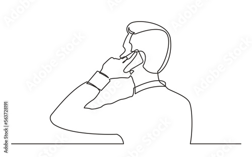 continuous line drawing vector illustration with FULLY EDITABLE STROKE of man talking mobile pnone