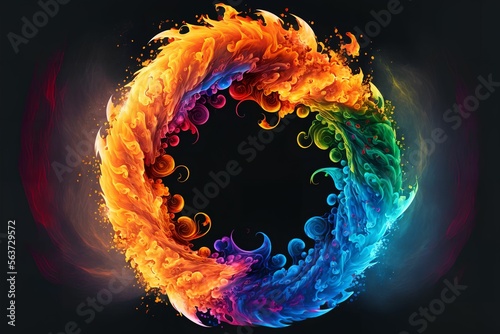 Circle of multicolored calm flames
